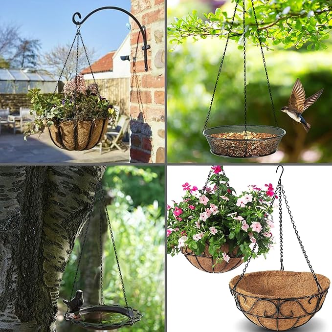 Hanging Basket Chain 23 Inch 3 Hanging Chain Plant Pot Replacement Hook Plant Hook for Flower Pots, Bird Feeders & Lanterns, 3 Pack (23” Black)-VerdiqueGarden