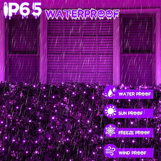 EEW 2 Pack 200 LED Solar Halloween Lights Outdoor Waterproof, Solar String Lights for Outside, Solar Powered Tree Light with 8 Lighting Modes for Xmas Party Garden Yard Halloween Decorations (Purple)-VerdiqueGarden