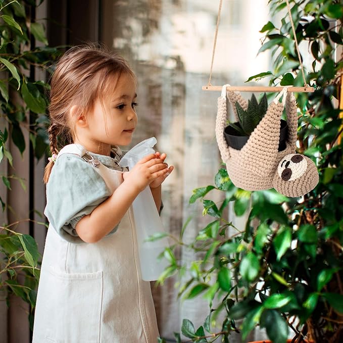 Home Decor Sloth Hanging Planters for Indoor Plants, Indoor/Outdoor Hanging Plant Holder, Plant Hanger Gift Idea for Sloth Lovers, Animal Wall Planter, 4 inch-VerdiqueGarden