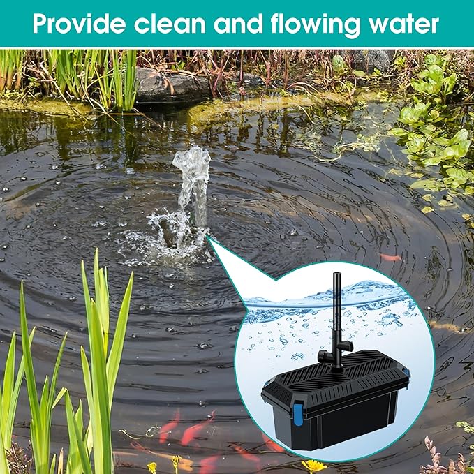 Biling Pond Filter with Water Pump Kits, Koi Pond Filter Box with 660GPH 110V/40W Pond Pumps for Outdoor Ponds, Pond Fountain Kit for Garden Water Tank Waterfall-VerdiqueGarden