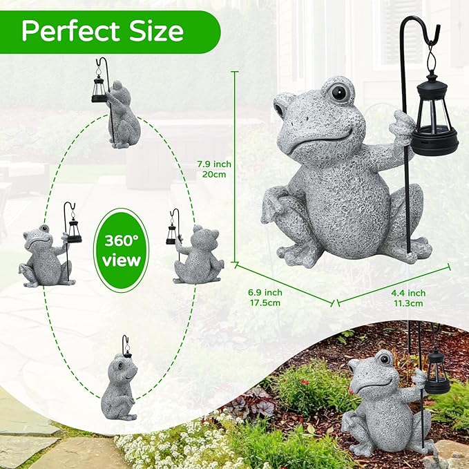Solar Garden Outdoor Statues Frog with Solar Lantern, Lawn Decor Frog Figurine for Patio Balcony Yard, Yard Unique Christmas Birthdays Gift for Mom Grandma-VerdiqueGarden