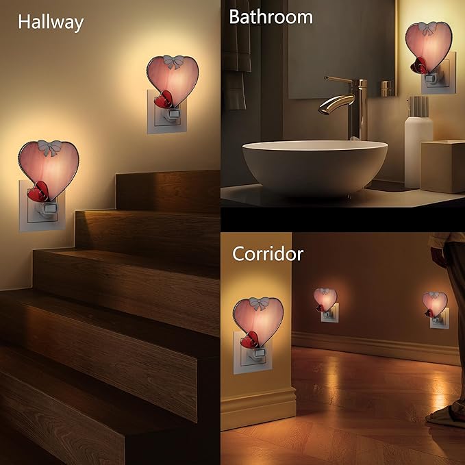 KY&BOSAM Plug in Pink Heart Night Light Stained Glass Nightlight Decorative Wall Night lights with On/Off Switch Come with 7 Watt Bulb Mother`s Christmas Valentine`s Holiday Spring & Winter Home Decor-VerdiqueGarden