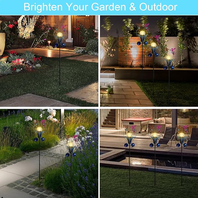 VCUTEKA Solar Lights Outdoor Metal Garden Stake Waterproof Crackle Glass Globe Garden Decor Fairy for Pathway, Lawn, Patio, Yard-VerdiqueGarden