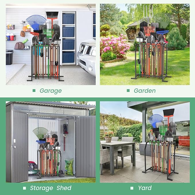 Trieez Extra Large Garden Tool Organizer for Garage, NEVER FALL OVER - Yard Tool Organizer Garage for Organization and Storage, Tool Rack for Shed, Outdoor, Tool Stand-VerdiqueGarden