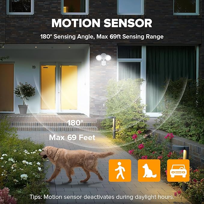 UME 2 Pack 32W 3500 Lumen LED Security Lights Motion Sensor Light Outdoor, 5000K Daylight, IP65 Waterproof, Dusk to Dawn, Motion Detector Flood Light for Garage, Yard, Porch-White-VerdiqueGarden