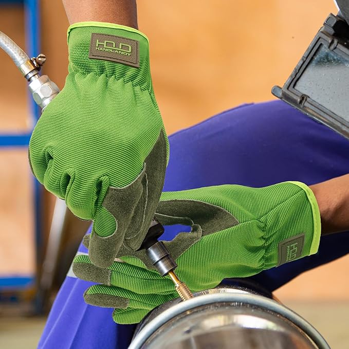 HANDLANDY Leather Work Gloves for Men & Women, Reinforced Durable Garden Gloves, Cowhide Working Glove for Gardening-VerdiqueGarden