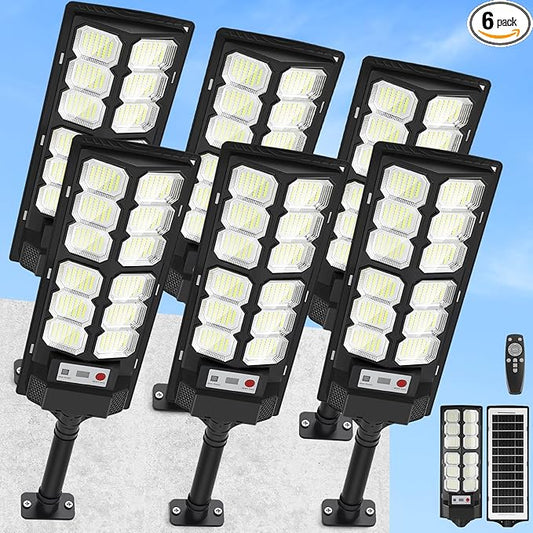 Solar Lights Outdoor Waterproof, 6500K 13000LM LED Dusk to Dawn Solar Street Light, Solar-Powered Flood Lights with Motion Sensor and Remote Control, Solares Parking Lot Light for Yard Walkway, 6-Pack-VerdiqueGarden