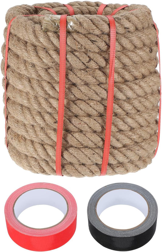 MECCANIXITY Jute Rope 1.3 Inch x 59ft, Thick Twine Rope Ropes Braided Jute Twine Natural Brown Burlap Cord String Heavy Twisted with Tapes for Decorative Crafts Railing Swing Tug of War-VerdiqueGarden