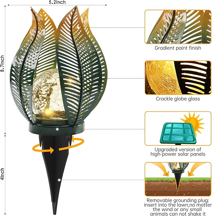 Solar Garden Lights Outdoor Decorations Garden Decor,Crackle Globe Glass,Gardening Gifts Waterproof Solar Lights for Outdoor Decor Patio,Lawn,Balcony,Porch,Yard Art-VerdiqueGarden