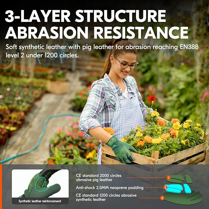 Vgo... 1-Pair Ladies' Synthetic Leather Gardening Gloves, Puncture-proof, Thornproof, Durability & Anti-shock Work Gloves, Touchscreen (Size L, Green, SL7471)-VerdiqueGarden