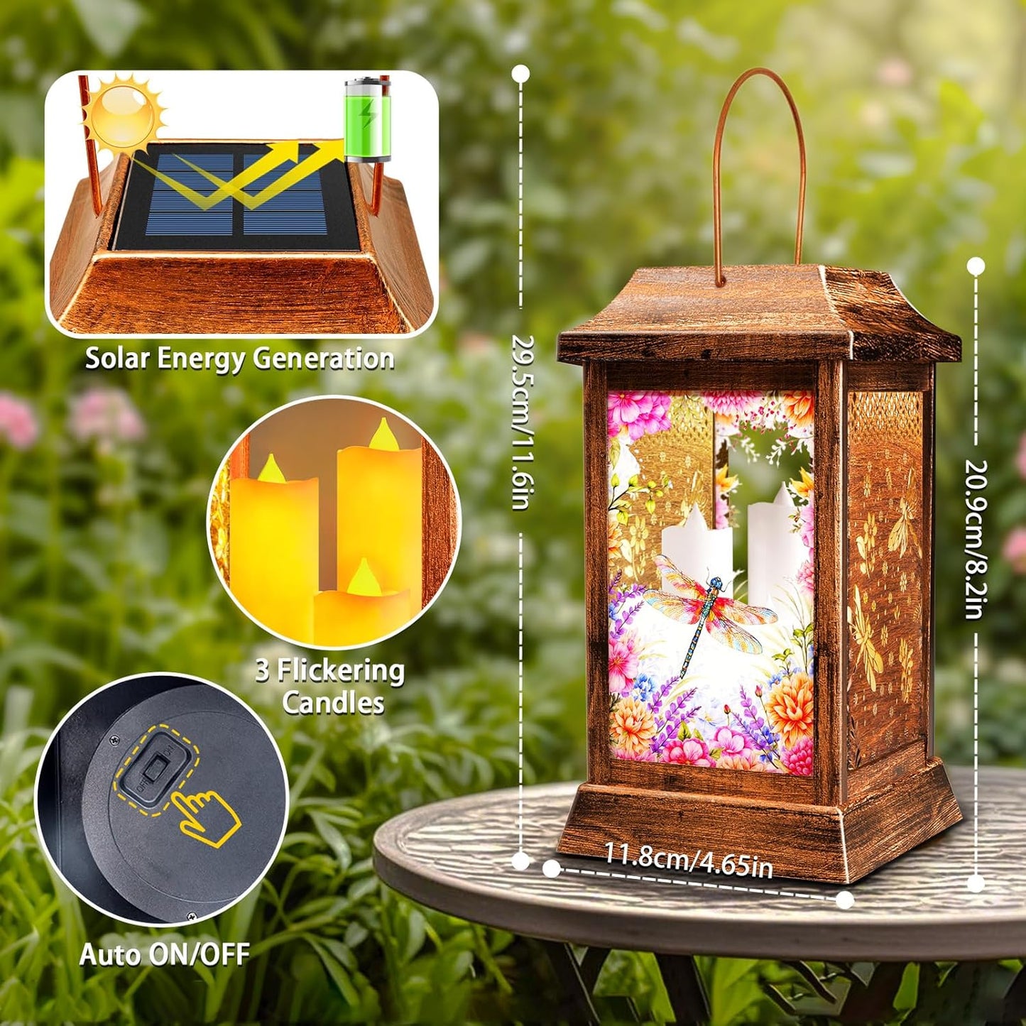 Dragonfly Solar Lanterns Outdoor Waterproof, Metal & Glass Hanging Lights Garden Decor, Birthday Gifts for Women Mom Grandma Mothers Day, Decorative Lights for Outside Yard Patio Backyard Porch-VerdiqueGarden