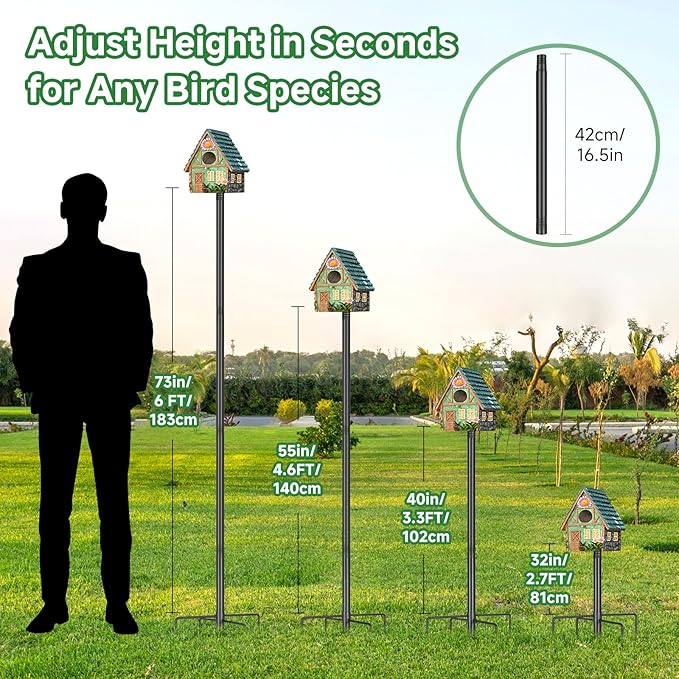 Smart Bird Feeder Pole-Heavy Duty Adjustable 3-6.6ft Universal Birdhouse Stand Mount for Backyard&Outdoor Bird Houses/Cameras (80'Pole)-VerdiqueGarden