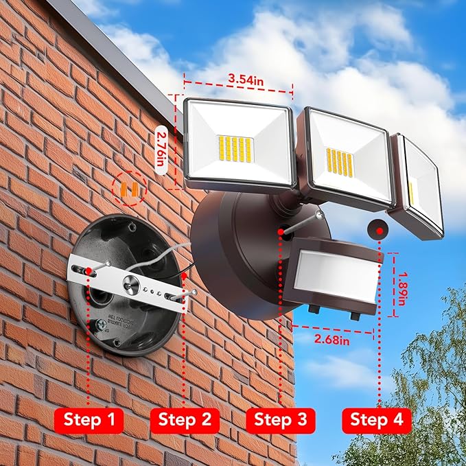 OREiN 4500LM/35W Flood Lights Outdoor, 180°/40FT Motion Sensor Outdoor Lights Dusk to Dawn Security Lights IP65 Waterproof 3 Modes for Outside 4500SQ.FT Front Door, Garage, Bronze (Hardwired)-VerdiqueGarden