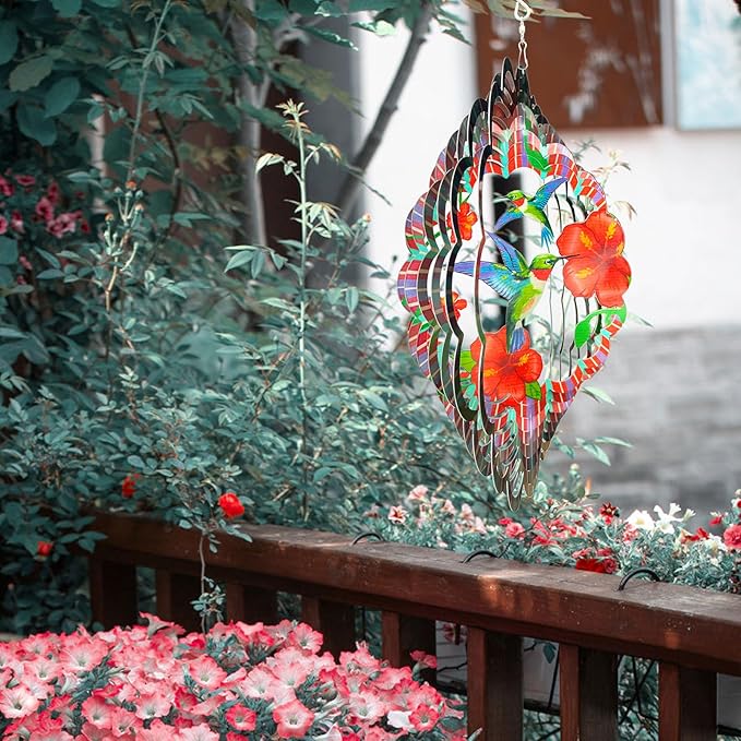 Hummingbird Wind Spinner,Hummingbird Gift for Women/Mother/Father,12In Stainless Steel 3D Wind Spinner Hanging Kinetic Yard Garden Christmas Ornaments,Outdoor & Indoor Wind Sculptures-VerdiqueGarden