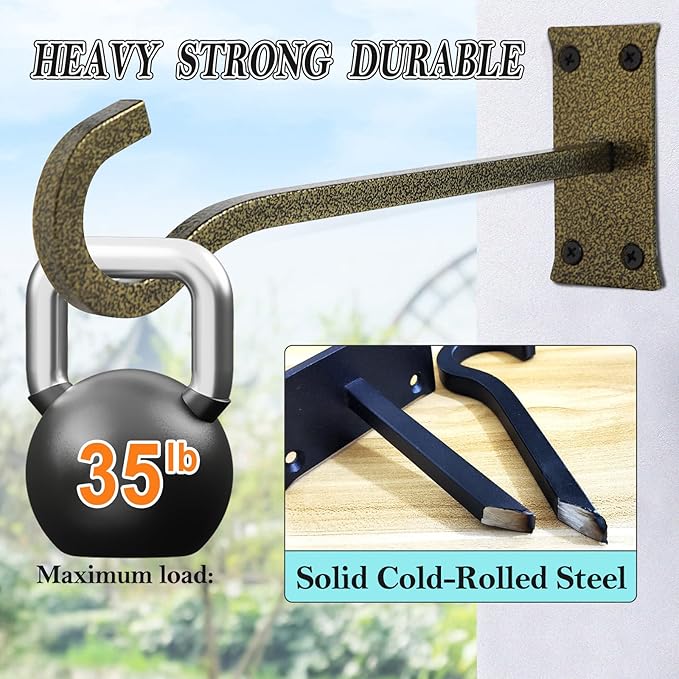 10 inch Heavy Duty Hanging Plant Bracket Decorative Wall Hook 2 Pack (Gold Hammertone)-VerdiqueGarden