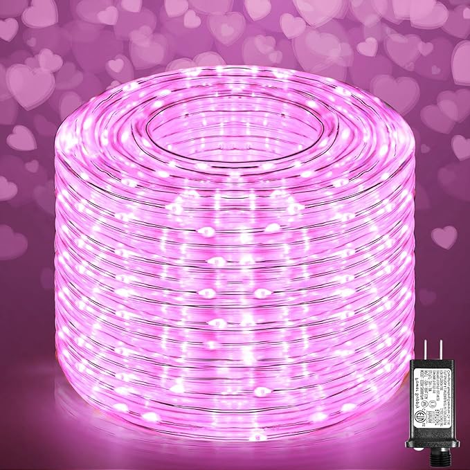 Easter Rope Lights Outdoor, 100FT 300 LED Christmas String Lights with Waterproof 8 Modes, Connectable Clear Tube Twinkle Light for Indoor Bedroom Patio Fence Party Wedding Decorations, Pink-VerdiqueGarden