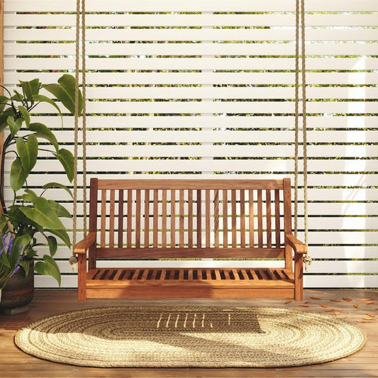 East Green Hayden 4 Foot Wooden Porch Swing in Natural Oil Finish - Outdoor Bench Swing Crafted from Naturally Weather-Resistant Acacia Wood-VerdiqueGarden