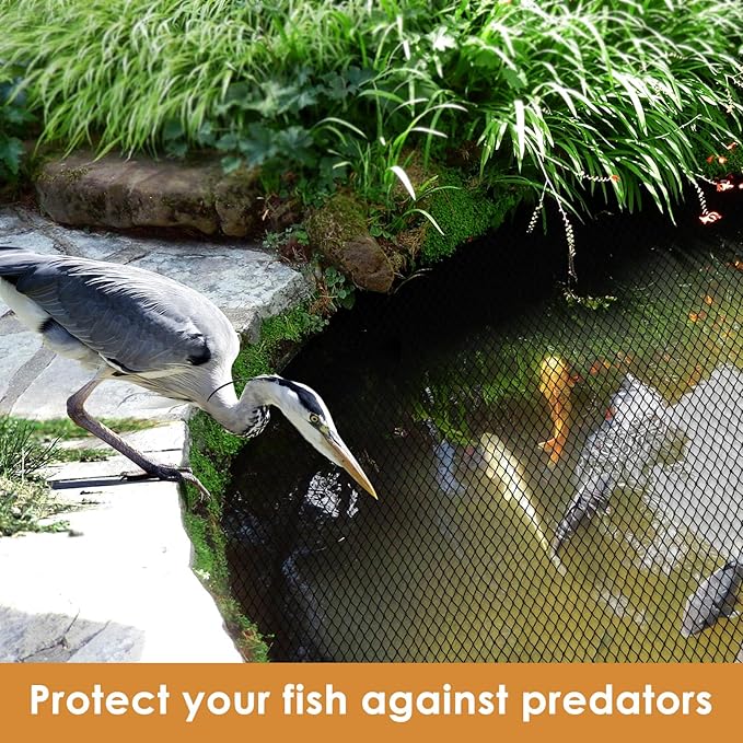 PACETAP Pond Netting Kit 7 x 10 Ft for Leaves, Heavy Duty Koi Pond Cover, Pool Protective Cover Netting with Stakes Protecting Koi Fish from Birds, Cats, Predators-VerdiqueGarden