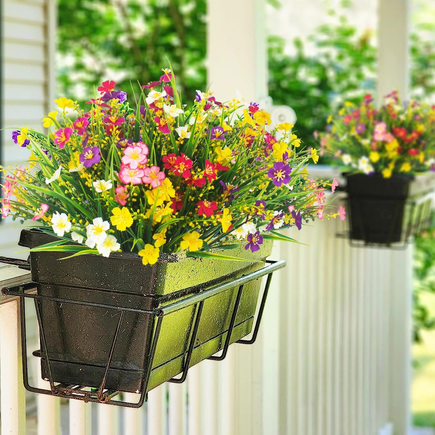 12 Bundles Artificial Flowers Faux Plants Spring Decoration Plastic Plants UV Resistant Shrubs for Home Indoor Outside Garden Window Porch Pots Decoration (Multicolor)-VerdiqueGarden