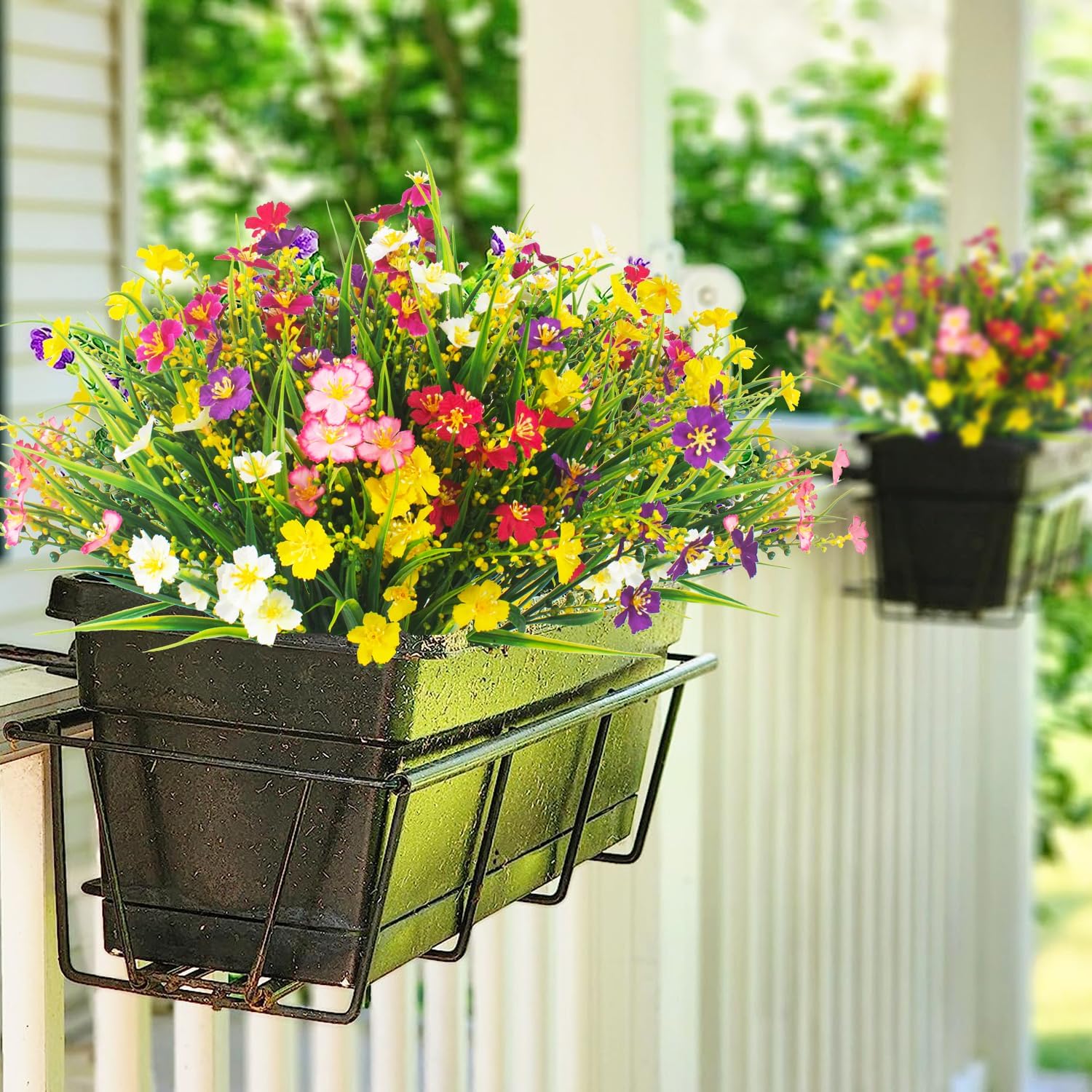 12 Bundles Artificial Flowers Faux Plants Spring Decoration Plastic Plants UV Resistant Shrubs for Home Indoor Outside Garden Window Porch Pots Decoration (Multicolor)-VerdiqueGarden