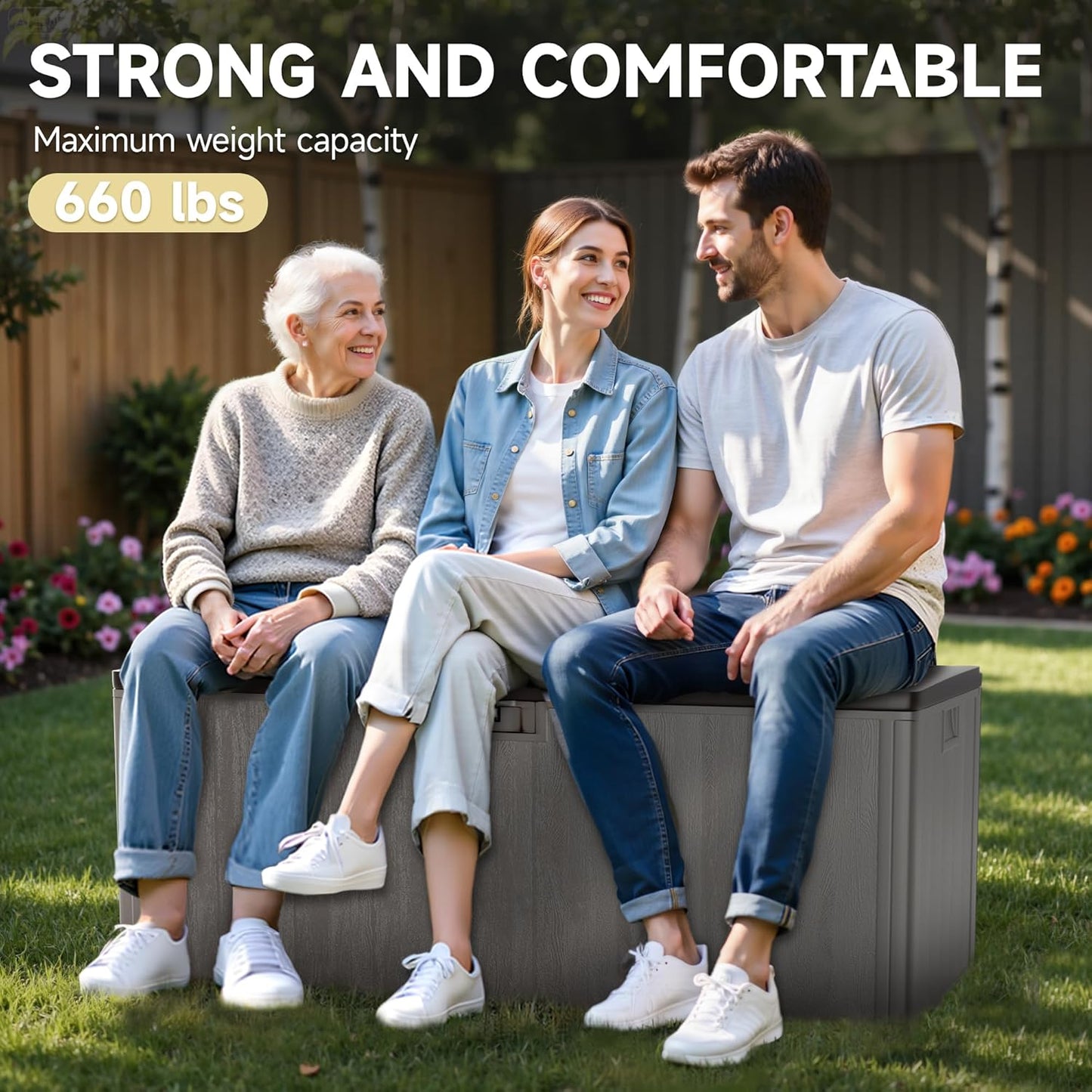 120 Gallon Deck Box, Double Layer Waterproof Resin Outdoor Indoor Storage Box, Lockable & UV Resistant Storage Bin for Patio Furniture, Garden Tools, Pool Accessories (Brown)-VerdiqueGarden