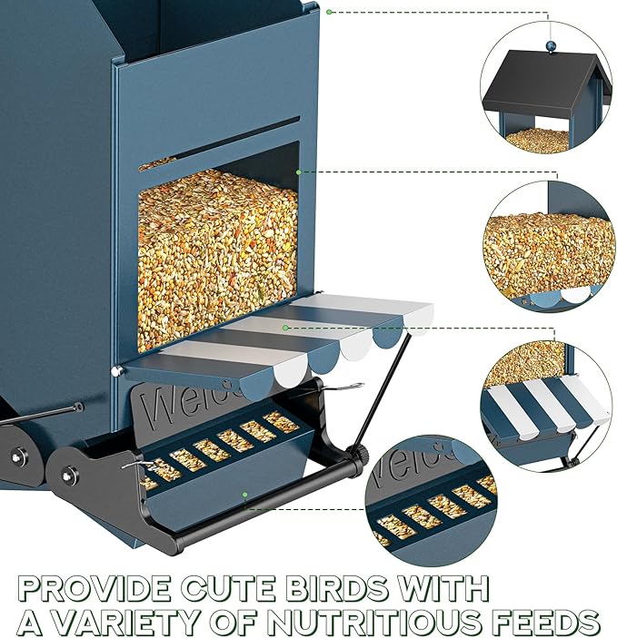 Weight Activated Squirrel Proof Bird Feeder with Canopy | 5LB Large Capacity, Weather-Resistant Design | Attracts Finches, Cardinals & More for Outdoor Bird Watching-VerdiqueGarden
