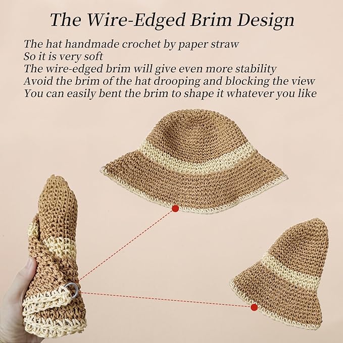 Floppy Big Beach Straw Hats for Women Foldable Summer Wide Brim Packable Sun Hat Womens Travel Straw Fedora Hat-VerdiqueGarden