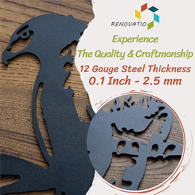 Renovatio Metal Hawk - Metal Bird Yard Decor - Tree Stake & Outdoor Art - Metal Garden Sculpture - Rusty Metal Birds Ornaments - Outdoor Bird Decorations for Garden-VerdiqueGarden