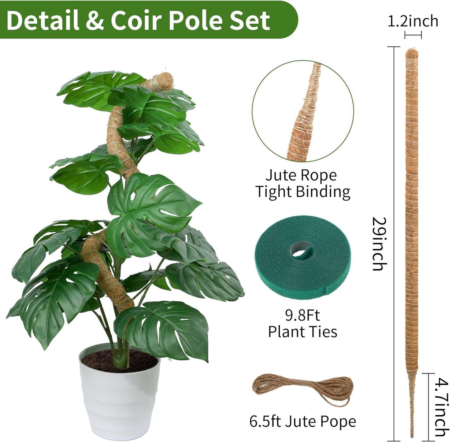 2 Pack Moss Pole, LveSunny 29 Inch Bendable Moss Pole Monstera Plant Support, More Flexible and Corrosion-Resistant Monstera Plant Support, Suitable for Potted Plants to Grow Upwards-VerdiqueGarden