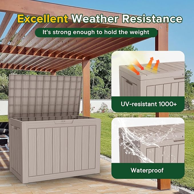 DRATO 45 Gallon Deck Box, Outdoor Storage Box for Patio Furniture, Patio Cushions, Gardening Tools, Pool Supplies 480lbs Weight Capacity,Waterproof Resin Storage Boxes-VerdiqueGarden