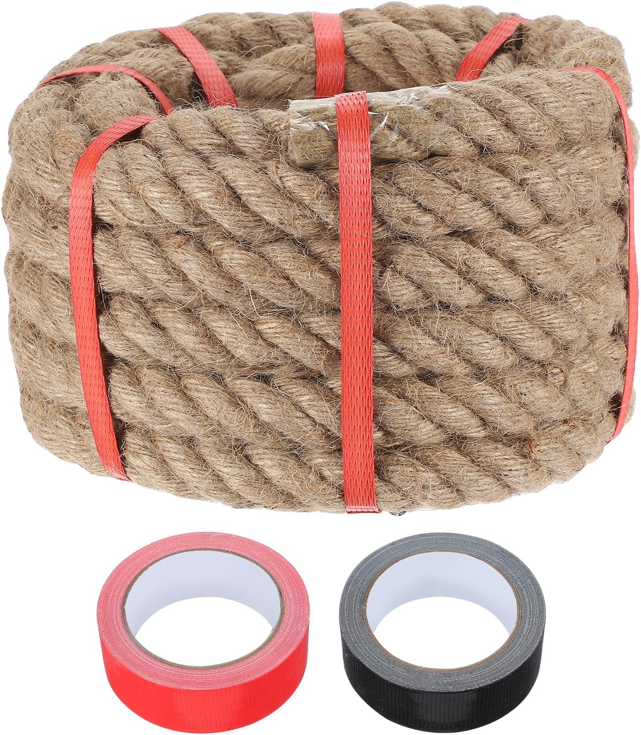 MECCANIXITY Jute Rope 0.9 Inch x 20ft, Thick Twine Rope Ropes Braided Jute Twine Natural Brown Burlap Cord String Heavy Twisted with Tapes for Decorative Crafts Railing Swing Tug of War-VerdiqueGarden