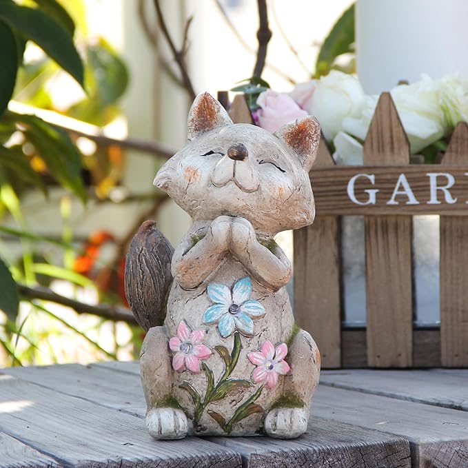 Fox Statue for Garden Decor,Garden Statue with Solar Power Light for Outdoor Patio Porch Lawn Yard Backyard oudside Indoor Shelf Decoration,Praying Fox Garden Sculptures & Statues-VerdiqueGarden