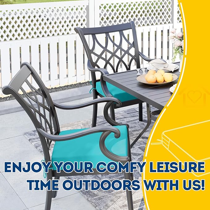 AAAAAcessories Outdoor Seat Cushions for Chairs, Waterproof, Fade-Resistant Patio Furniture Replacement Cushions, 18" x 18" x 2", Set of 2, Turquoise-VerdiqueGarden