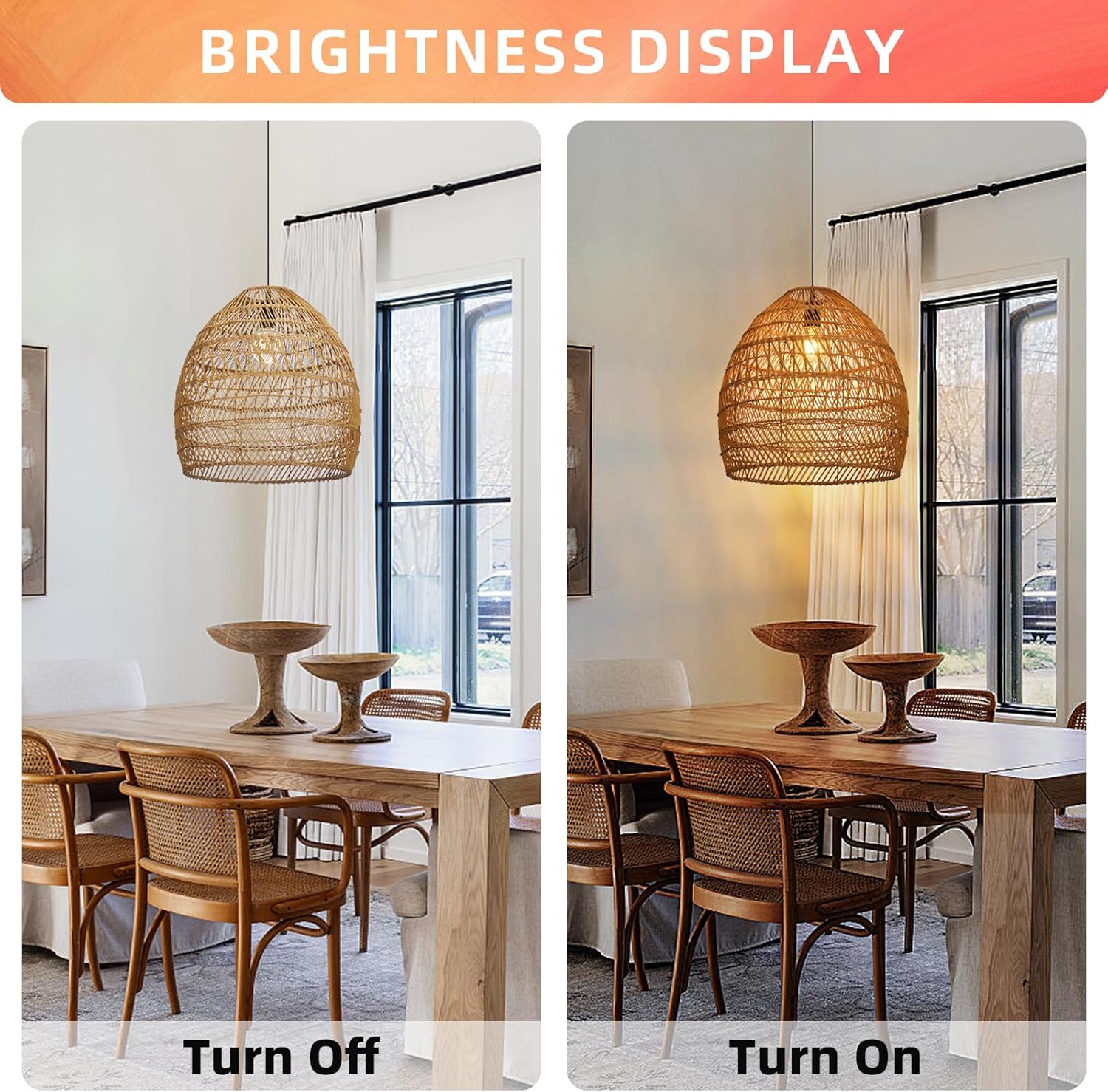 Arturesthome 17.7" Rustic Rattan Pendant Light,Woven Pendant Lighting Fixture,Vintage Farmhouse Chandelier Hanging Ceiling Lamp Shade for Kitchen Island Dining Room-VerdiqueGarden