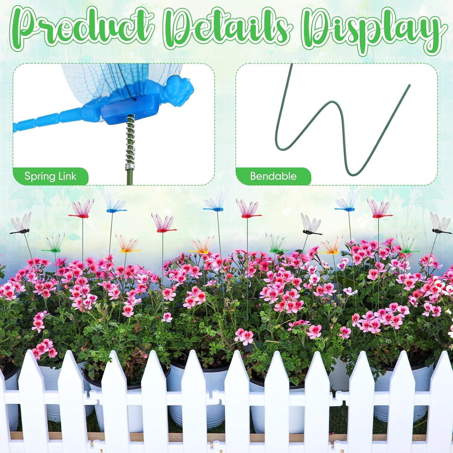 Leinuosen 100 Pcs 3.35" 3D Dragonfly Garden Stakes, Long Dragonfly Stakes Garden Decor Indoor Outdoor Yard Ornaments Flower Pot Patio Decoration(Red, Yellow, Blue, Green, Black)-VerdiqueGarden