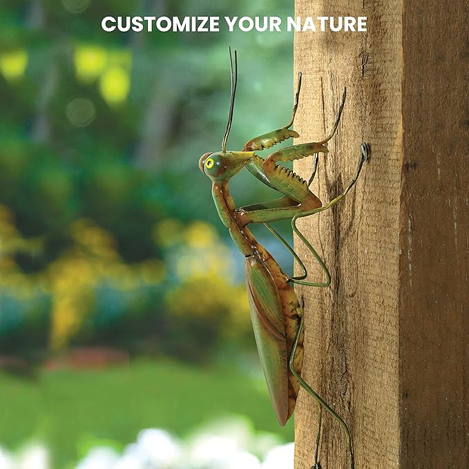 Bits and Pieces - Praying Mantis Tree Hanger - Yard Decorations - Whimsical Tree Sculpture - Outdoor Garden Peeker Tree Hugger Yard Art - 12"x 5"x 3½"-VerdiqueGarden