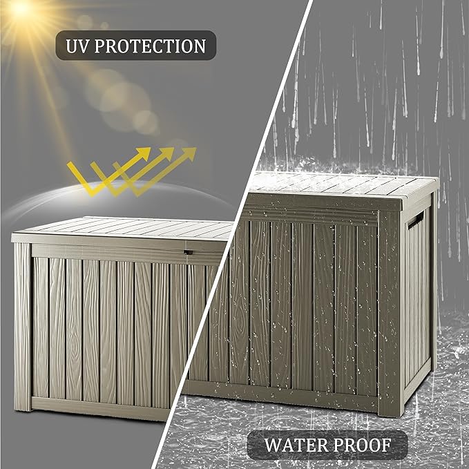 150 Gallon Lockable Resin Deck Box, Waterproof & UV-Resistant Outdoor Storage Box for Outdoor Cushion Storage, Garden Tools & Pool Accessories Storage, Gray-VerdiqueGarden