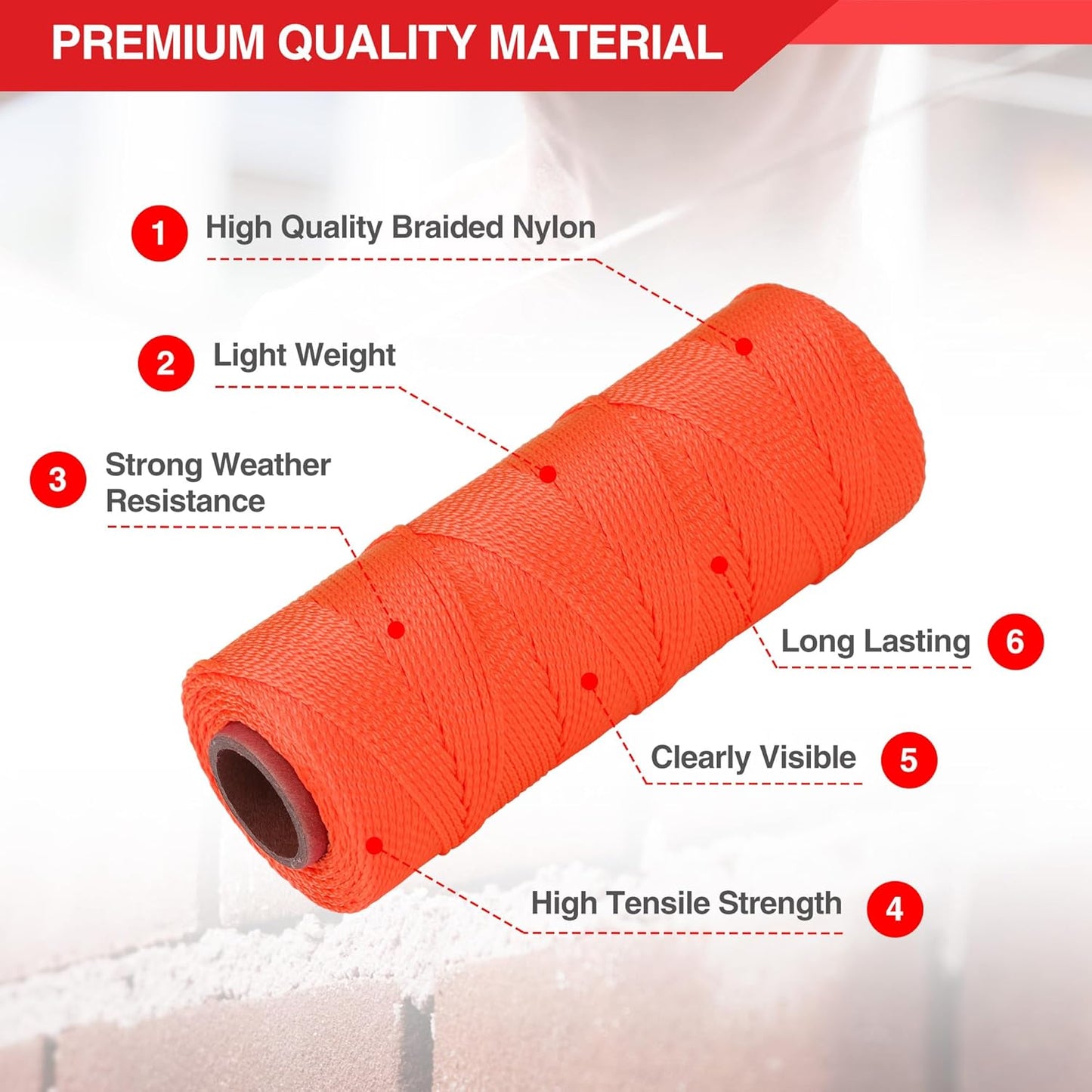 Goldblatt Mason Line, 3 Roll 500 Feet #18 Braided Nylon String, Perfect for Gardening or Masonry Tools-VerdiqueGarden