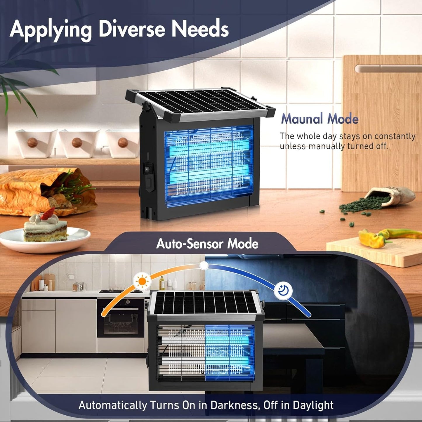 Solar Bug Zapper Outdoor, Jinyeda 4500V Rechargeable Mosquito Zapper 4000mAh Battery, Detachable Solar Panel, Waterproof Mosquito Killer, Cordless Fly Insect Zapper for Indoor Patio Garden Camping-VerdiqueGarden