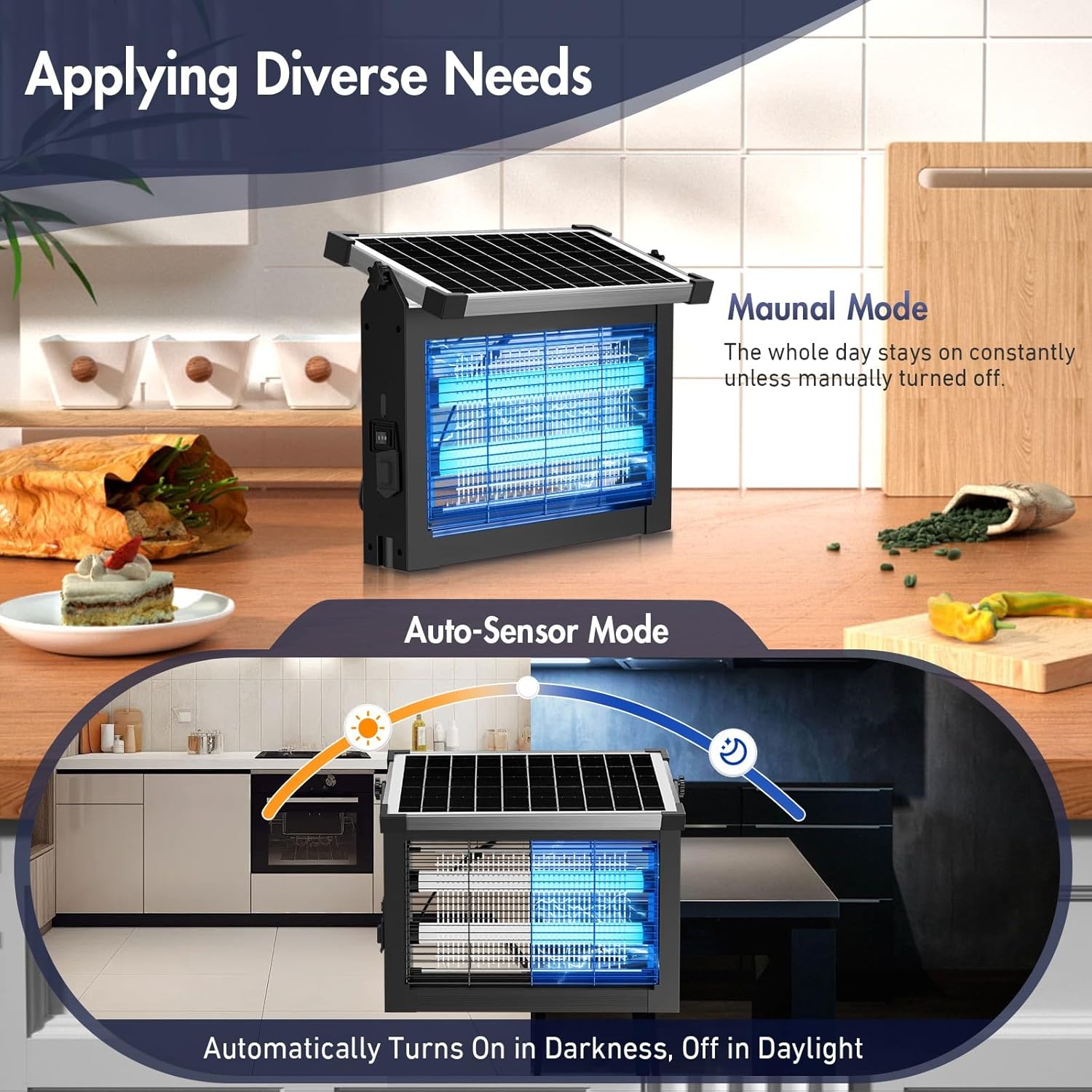 Solar Bug Zapper Outdoor, Jinyeda 4500V Rechargeable Mosquito Zapper 4000mAh Battery, Detachable Solar Panel, Waterproof Mosquito Killer, Cordless Fly Insect Zapper for Indoor Patio Garden Camping-VerdiqueGarden