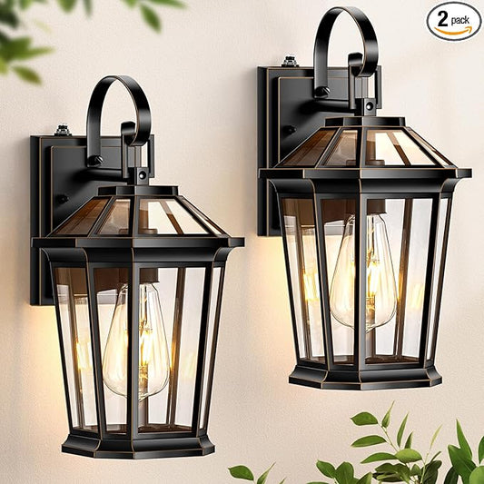 VIANIS Dusk to Dawn Exterior Light Fixture, Waterproof Outdoor Wall Sconce Porch Light for House, 100% Anti-Rust Aluminum Outside House Lights, Farmhouse Coach Lantern for Garage, Front Door 2Pcs-VerdiqueGarden