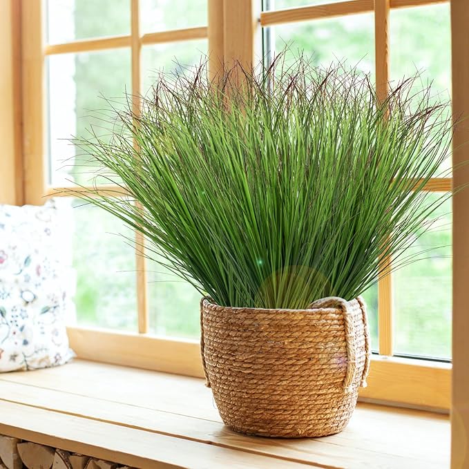 24Pcs Artificial Grass Plants, Faux Shrubs Wheat Grass, Artificial Tall Grass Fake Plants for Outdoor Decor,Artificial Greenery Stems Weed for Room Indoor Home Decor（Green Red Tail）-VerdiqueGarden