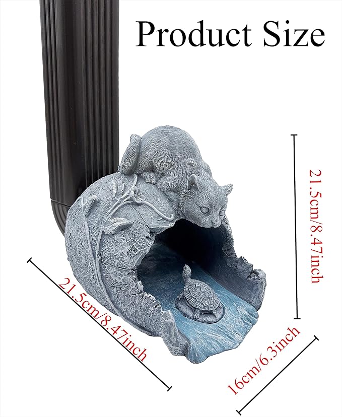 Real Cat Sculpture Gutter Downspout Extender, Eco-Friendly Resin Garden Animal Statue, Decorative Gutter Extension Downspout, Outdoor Decor Ornament, Splash Block, Perfect for 3"x4" Downspouts-VerdiqueGarden