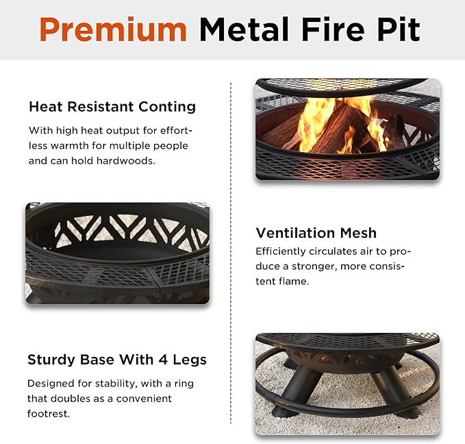Red Mountain Valley 47" Outdoor Fire Pit with Adjustable Grill, 2-in-1 Metal Outdoor Fireplaces, Large Patio Wood Burning Fire Pits for Outside, Ideal for Backyard, Patio, Party-VerdiqueGarden