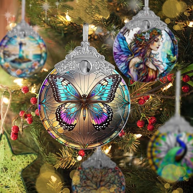 Stained Glass Suncatcher, Jocidea Butterfly Ornament, Christmas Ornaments, Holidays Ornaments, Christmas Tree Decor, Butterfly Decor for Home, Butterfly Gifts-VerdiqueGarden