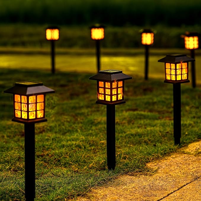 GIGALUMI Solar Lights for Outside,16 Pack Flickering Flame LED Solar Outdoor Lights, Waterproof Solar Garden Lights Maintain 10 Hours of Lighting for Christmas, Garden, Landscape, Path, Yard, Patio-VerdiqueGarden