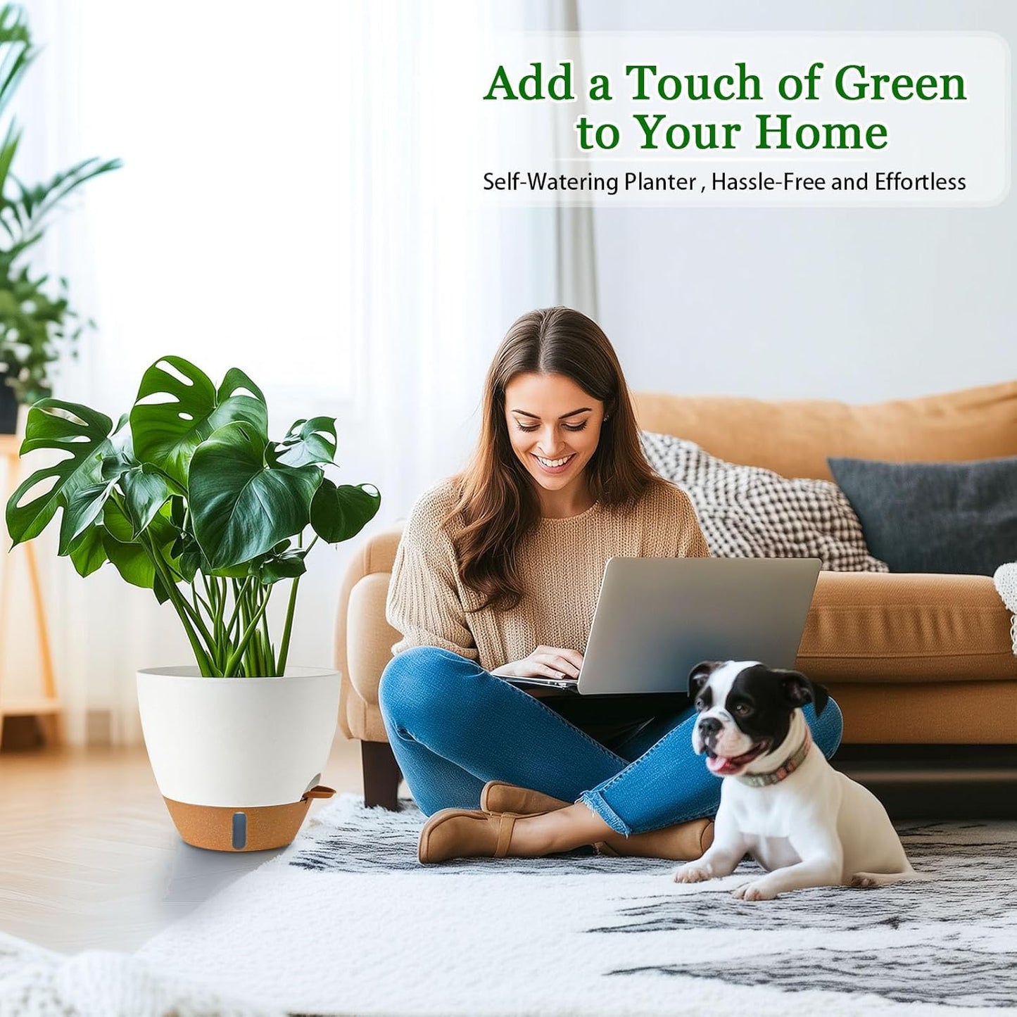 2 Pack 10 inch Plant Pots, Plastic Self Watering Planters with Drainage Holes, Deep Reservoir, Water Level Indicator, Modern Decorative Flower Pots for Indoor Outdoor Plants (White, 10 inch)-VerdiqueGarden