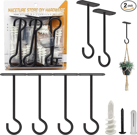 NACETURE Ceiling Hooks Heavy Duty 6 Pack - Plant Hooks for Ceiling Hanging Hook for Hanging Basket Hook, Light, Bird Feeders, Wind Chimes Décor Indoor & Outdoor (5" Black 6 Pack)-VerdiqueGarden
