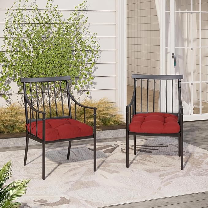Aoodor 19" x 19" x 5" Tufted Outdoor Chair Cushions, Water Resistant & Fade Resistant Polyester Dining Chair Pads with 2 Straps for Patio Furniture, Set of 2-VerdiqueGarden