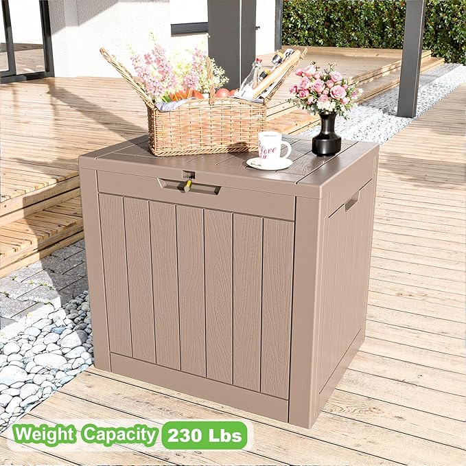 31 Gallon Waterproof Outdoor Storage Box,Resin Deck Box,Lockable Outside Storage Box Container for Patio Furniure,Garden Tools (31 Gallon,Grey)-VerdiqueGarden